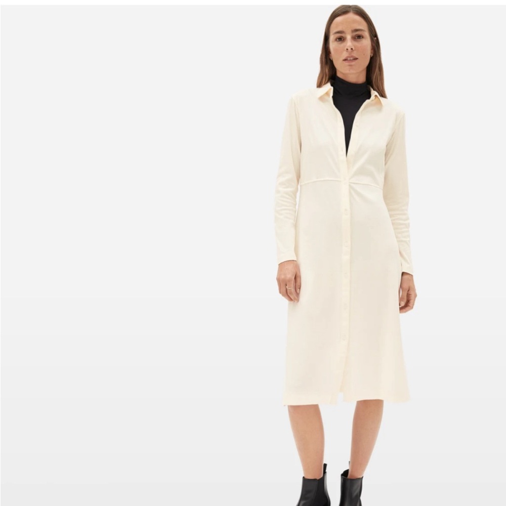 Everlane cream luxe cotton shirtdress